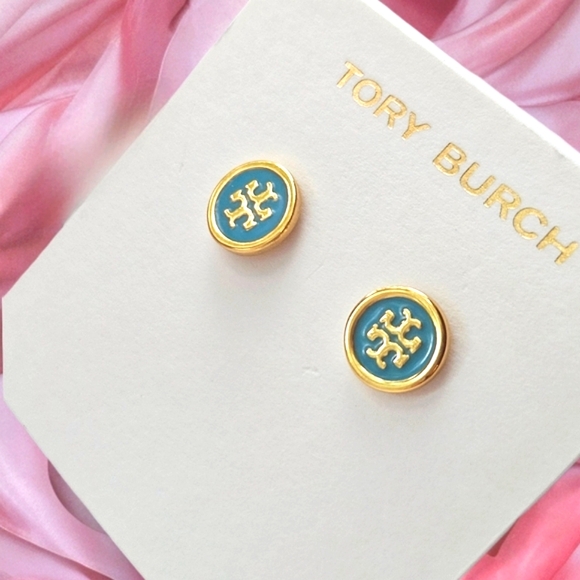 Tory Burch Tiffany Blue Lacquered Logo Studs - Picture 5 of 6